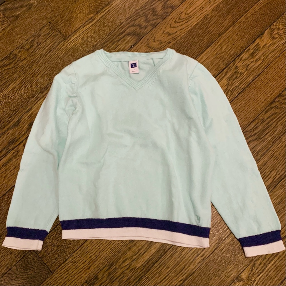 Janie and Jack V-Neck Sweater (Aqua/Navy/White) Size 5